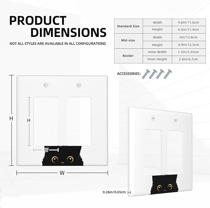 Cute Cat Black Double Gang Rocker Decorative Light Switch Cover, 2-Gang Wall Plate Outlet Cover