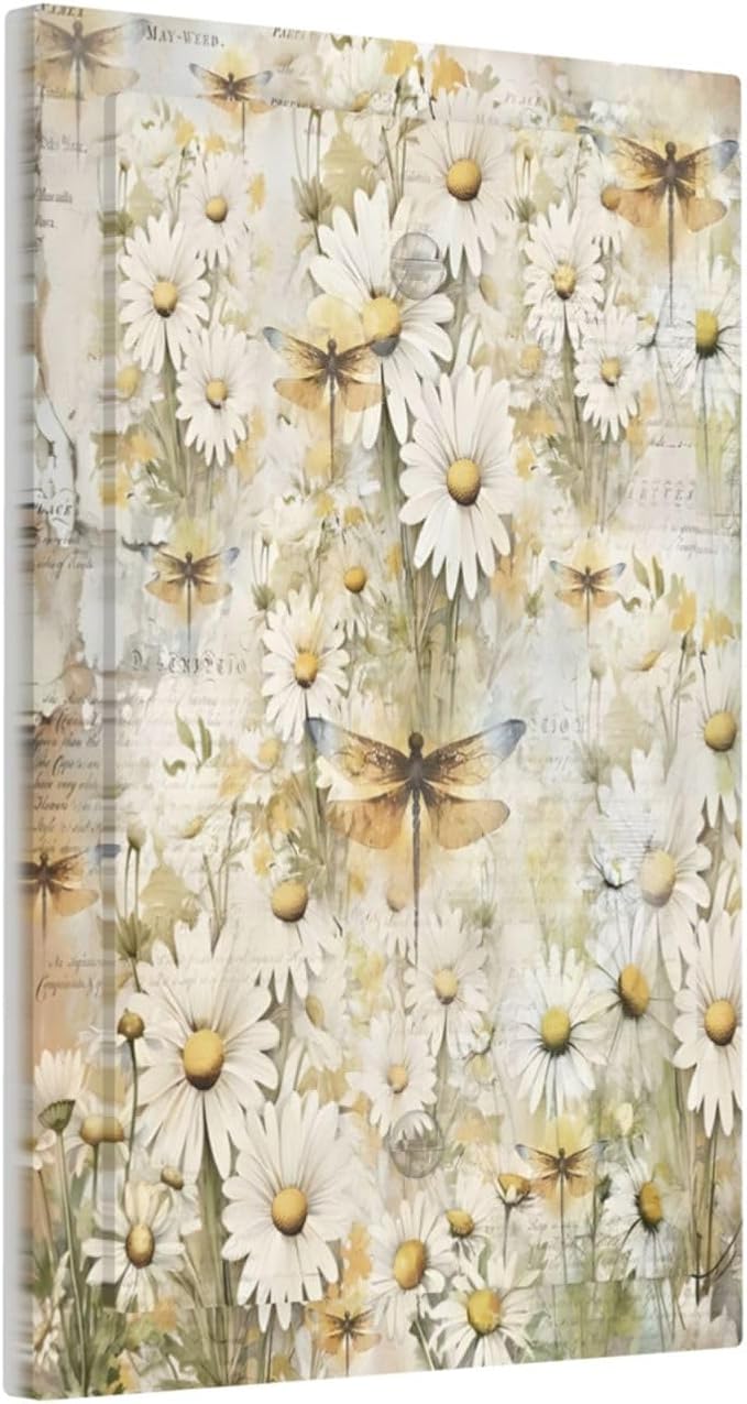 Vintage Letter Paper Wildflowers Dragonfly Daisy Floral Light Switch Cover Plate 1 Gang No Device Blank Electrical Wall Plates Faceplate Decorative Switch Plate Covers for Farmhouse Bedroom Decor