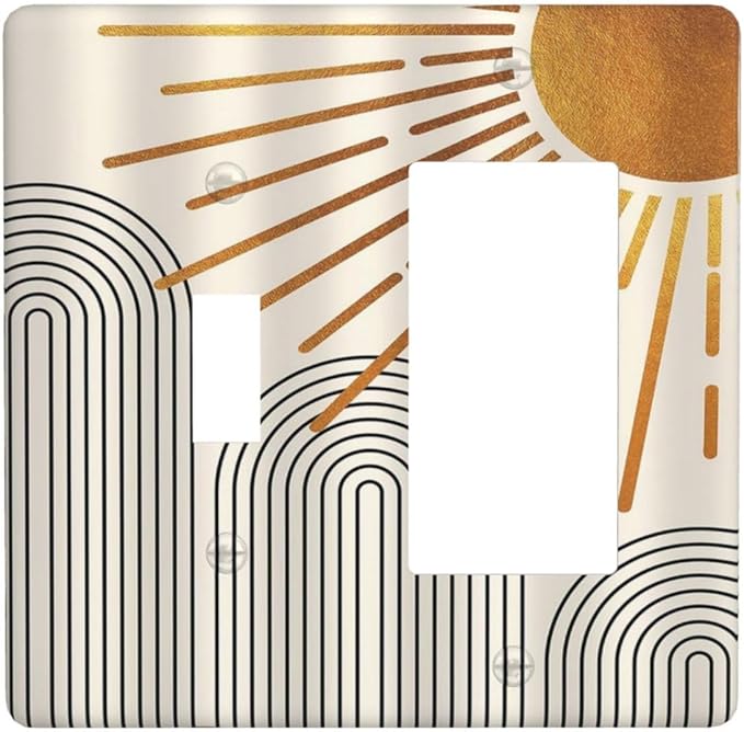 Mid Century Beige Boho Abstract Sun Vintage Arch 2 Gang Single Toggle Rocker Combination Light Switch Cover Decorative Wall Plate Cover Electrical Faceplate Switchplate for Country Bedroom Decor
