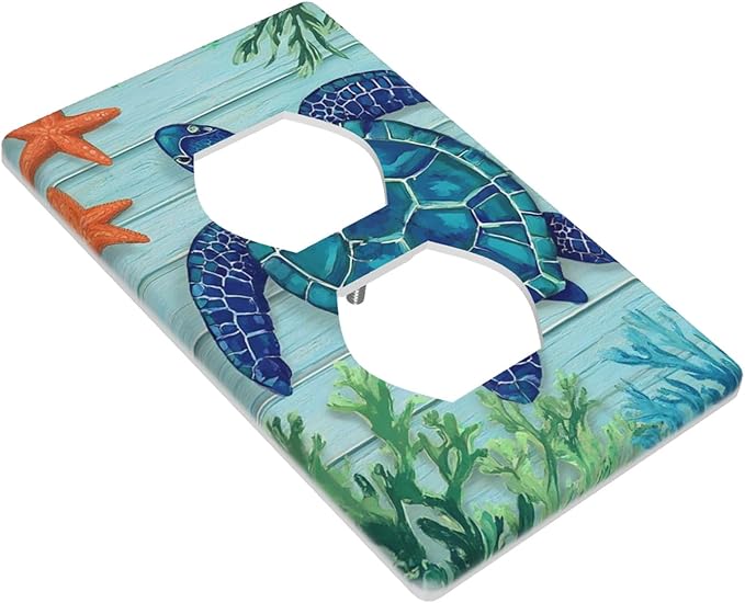 Sea Turtle Starfish 1-Gang Duplex Wall Plate, Underwater Marine Life Outlet Cover for Bathroom, Beach House & Coastal Home