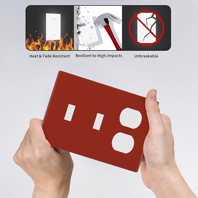 Decorative Solid Brown Red 3 Gang 2 Toggle 1 Duplex Combo Light Switch Cover, Wine Red Triple Device Receptacle Combination Toggle Electric Switch Face Plate Wall Plate Cover