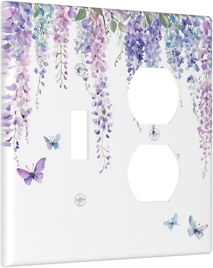Wallplates Purple Flowers Watercolor Floral Butterflies 1 Toggle 1 Duplex Switch Plate Electrical Gfci Faceplate Decorative Light Switch Covers For Bed Room Living Room Decor