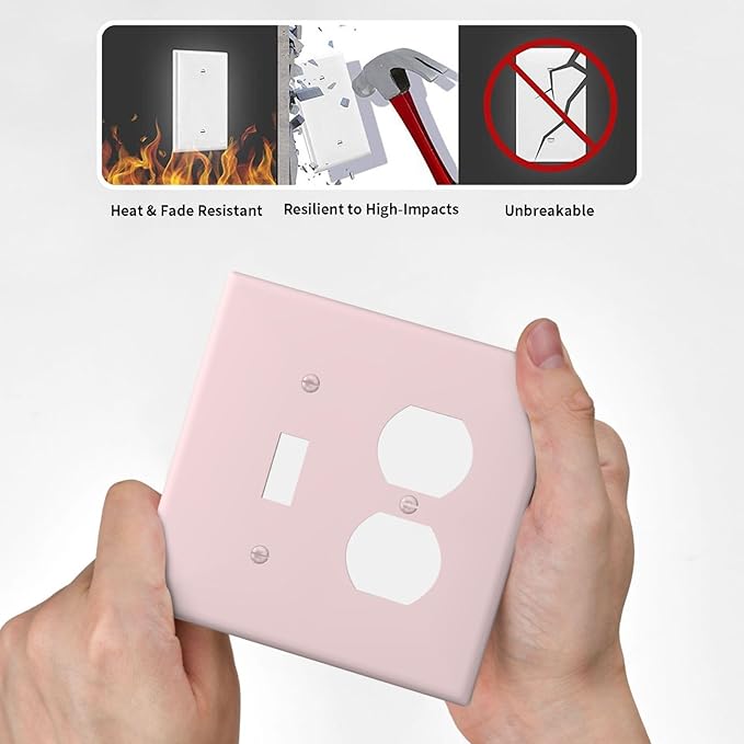 Rose Pink 2 Gang Single Toggle/Duplex Combo Outlet Light Switch Cover, Girly Cute Light Pink Combo 1-Toggle 1-Dimmer Decorator Wall Plate Electrical Faceplate Switchplate