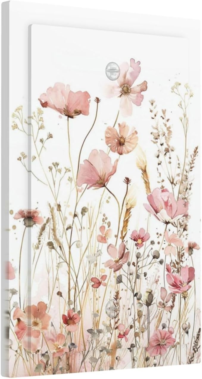 Boho Floral Watercolor Pink Wildflower Butterfly Light Switch Cover Plate 1 Gang No Device Blank Electrical Wall Plates Faceplate Decorative Switch Plate for Bedroom Living Room Decor