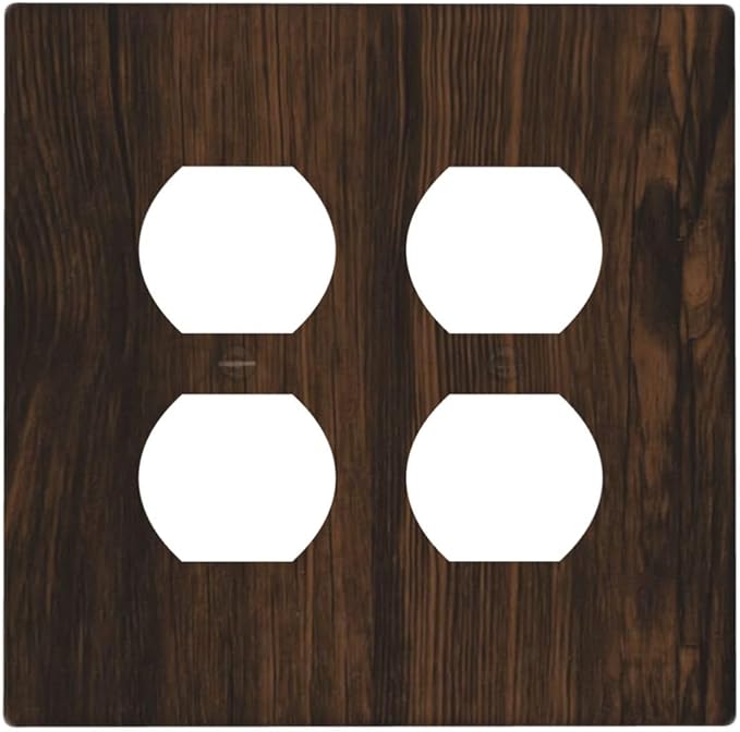 Light Switch Cover Plate Dark Brown Wood Grain Rustic Country Wooden 2 Gang Socket Covers Double Duplex Wallplates Switch Plates and Outlet Covers for Farmhouse Home Decor