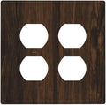 Light Switch Cover Plate Dark Brown Wood Grain Rustic Country Wooden 2 Gang Socket Covers Double Duplex Wallplates Switch Plates and Outlet Covers for Farmhouse Home Decor