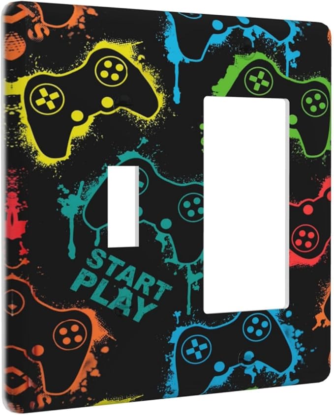 Gaming Hippie Gamer Modern Gamepad Colorful Graffiti Outlet Covers 1 Toggle 1 Rocker Combination Decorative Wall Plate Electrical Switch Plates Light Switch Cover Plate for Kids Room Nursery Decor