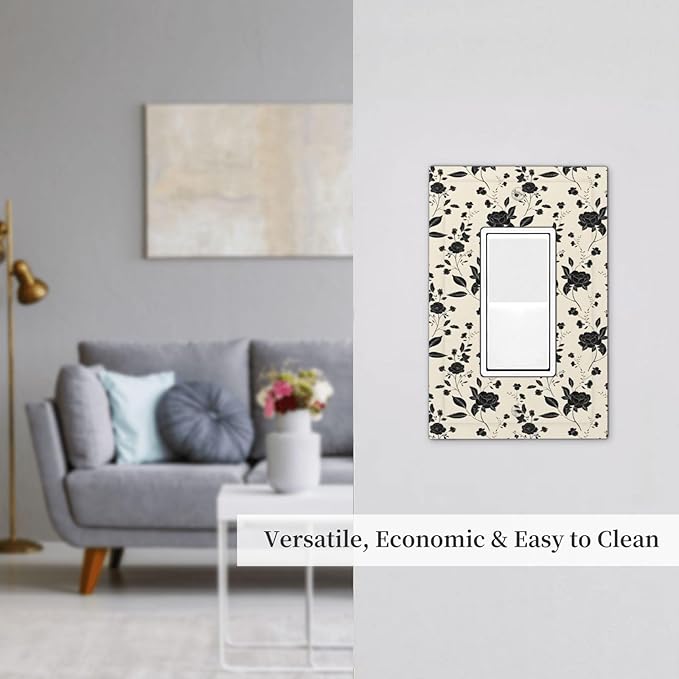 Black Rose Dark Romance Wildflowers Floral Decorative Outlet Covers 1 Gang Single Rocker Light Switch Cover Plate Wall Plates GFCI Faceplate for Bedroom Living Room Decor
