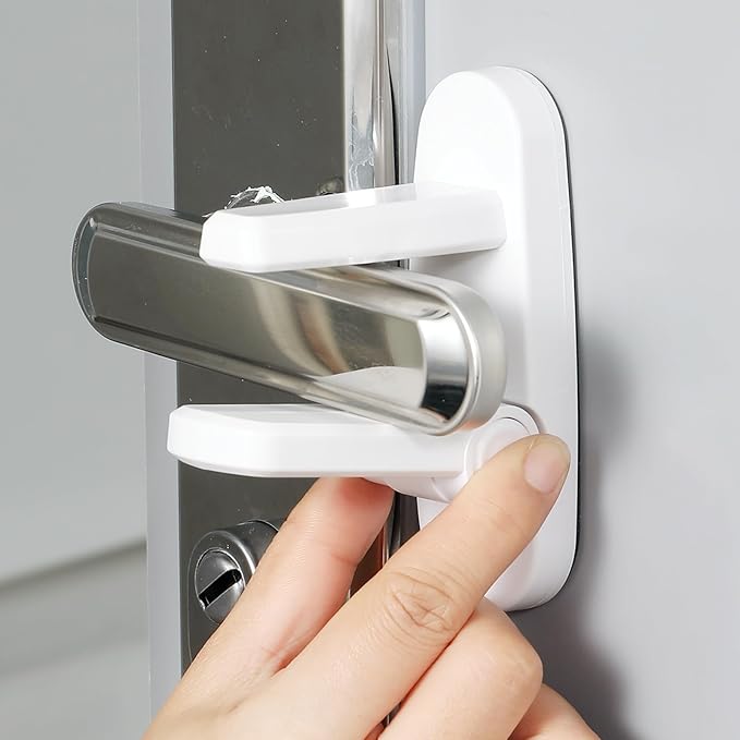 Door Lever Lock 1 Pack, No Drilling ABS Material Door Handle Baby Proof with Strong 3M Adhesive White