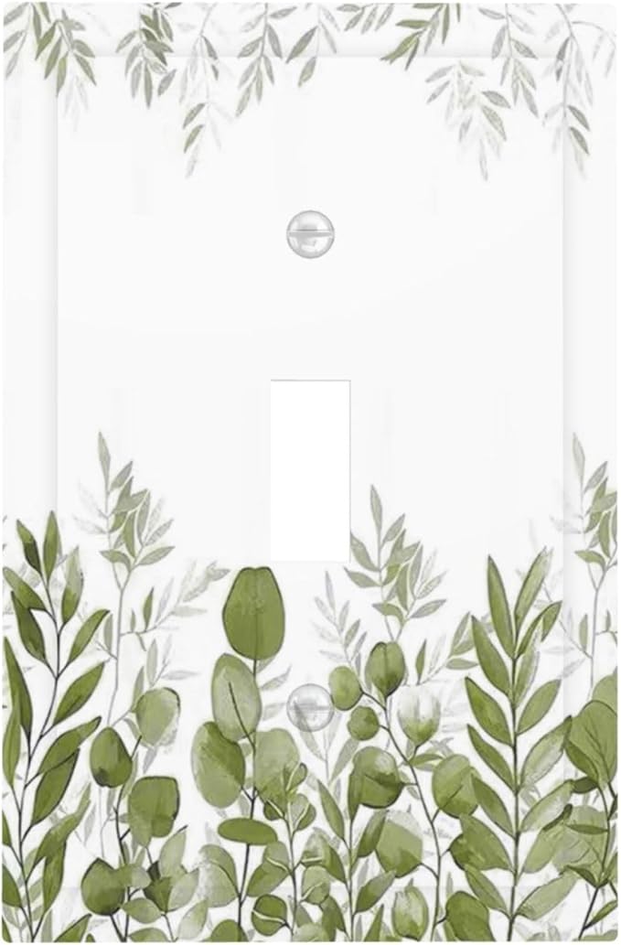 Green Eucalyptus Plant Leaves Vine Decorative Light Switch Cover 1 Gang Single Toggle Device Electrical Faceplate Switchplates Decorator Outlet Wall Plate for Bed Room Living Room Decor
