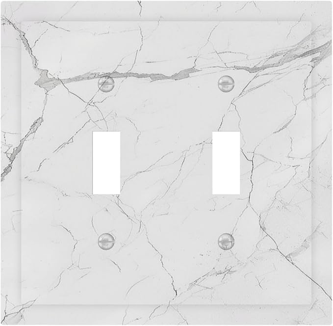 Decorative Switch Plates White Grey Abstract Modern Marble 2 Gang Double Toggle Outlet Light Switch Cover Wall Plate Electrical Faceplate for Bathroom Kitchen Decor