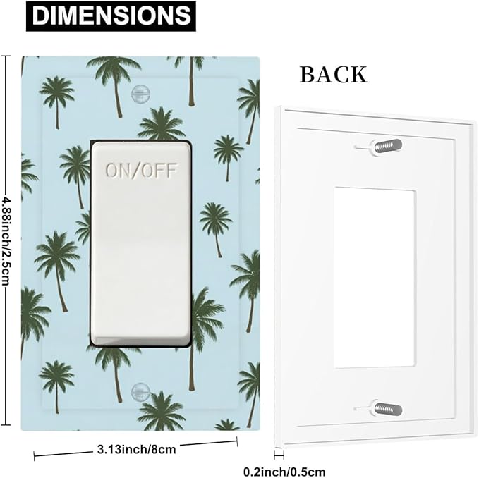 Tropical Palm Tree Pattern Single Rocker Switch Cover - 1-Gang Standard US Size Coastal Breeze Light Switch Covers for Beach House Decor