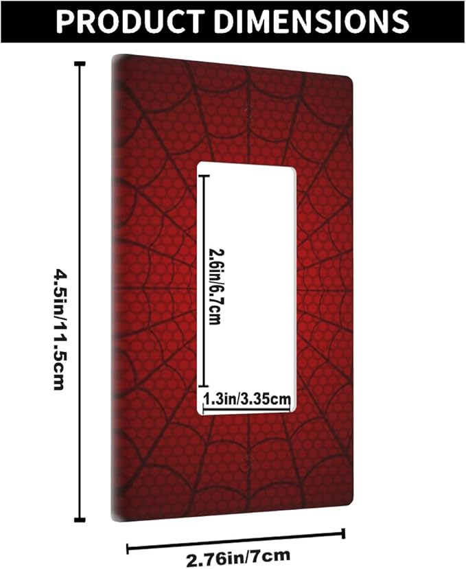 Red Spider Web Light Switch Cover, Hero Theme Cartoon 1-Gang Single Rocker Wall Plate for Man Cave & Boys Room