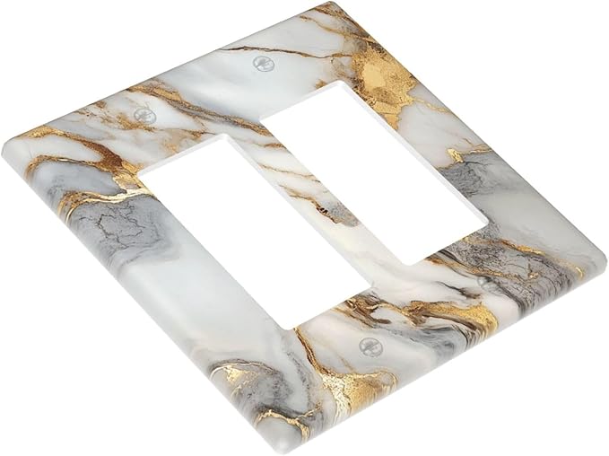 Outlet Covers White Gold Abstract Luxury Marble Patterns 2 Gang Double Rocker Light Switch Cover Plate Decorative Wall Plate GFCI Socket Cover Electrical Switch Plate Covers for Bathroom Home