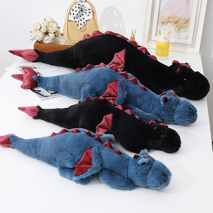 27.5" 2Lbs Weighted Stuffed Animal, Soft and Sturdy Weighted Dragon Plush for Kids and Adults, Small Black Dragon Stuffed Animal