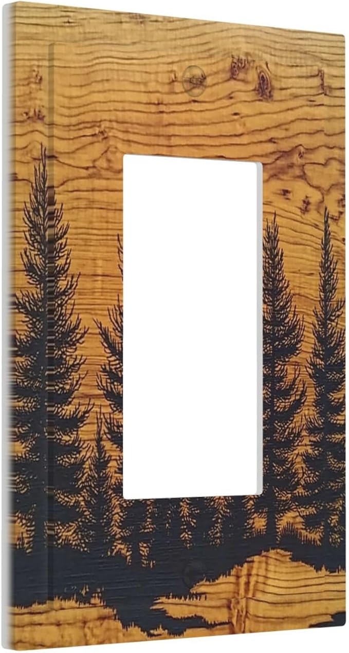 Decorative Outlet Covers Forest Pine Silhouette Rustic Wood Grain 1 Gang Single Rocker Light Switch Cover Plate Wall Plates Gfci Faceplate For Farmhouse Cabin Decor
