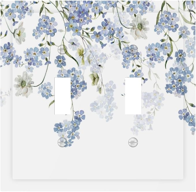 Hydrangea Blue Flowers Watercolor Floral Decorative Switch Plates 2 Gang Double Toggle Outlet Light Switch Cover Wall Plate Electrical Faceplate for Bed Room Living Room Decor