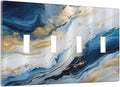 Abstract Blue Granite Luxury Watercolor Marble Texture Print Quad Toggle Light Switch Covers Decorative Unique 4 Gang Wall Plate Electrical Faceplate Switchplate for Bedroom Bathroom Decor