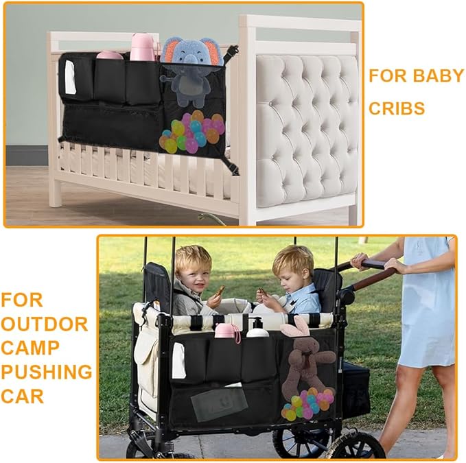Wagon Organizer - Wagon Storage Attachment，Wagon Accessories Organizer Compatible, Large Capacity Mesh Cargo Storage Bag with Sorting Pockets Compatible with Wagon, Black