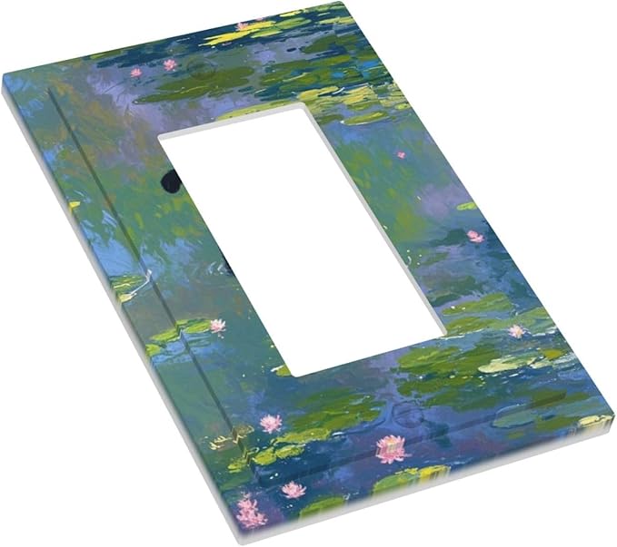 Light Switch Cover Plate Cute Black Cat Water Lily Pond Watercolor 1 Gang Outlet Covers Single Rocker Decorative Switch plates Electrical Wall Plates GFCI Receptacle for Kids Room Nursery