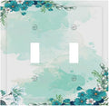 Decorative Switch Plates Blue Green Flowers Light Green Watercolor Patterns 2 Gang Double Toggle Wall Plate Outlet Light Switch Cover Electrical Faceplate for Bedroom Home Decor