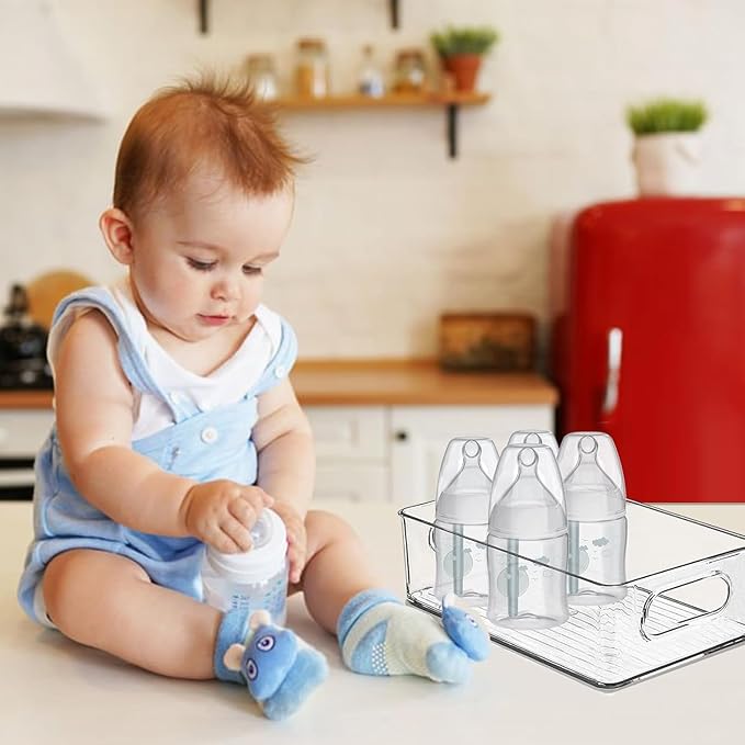 Baby Bottle Organizer, Plastic Storage Center for Baby Bottles and Food Jars, Portable Nursery Storage Plastic Baby Organizer,Convenient Storage Center for Kitchen Cabinet, Refrigerator&Countertop-2PC