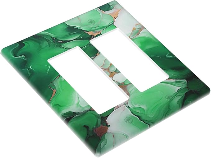 Decorative Outlet Covers Abstract Luxury Emeralds Green Gold MarbleTextures 2 Gang Wall Plate Double Rocker Two Switch Wall Cover Plate Jumbo Dual Electrical GFCI Face Plate