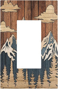 Blue Mountain Range Forest Nature Wilderness Wood Texture Decorative Outlet Covers 1 Gang Single Rocker Light Switch Cover Plate Wall Plates GFCI Faceplate for Farmhouse Home Decor