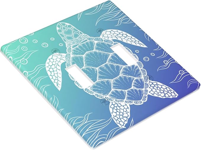 Sea Turtle Ocean 2-Gang Double Toggle Switch Plate, Blue Coastal Wall Plate for Bathroom, Beach House & Coastal Home