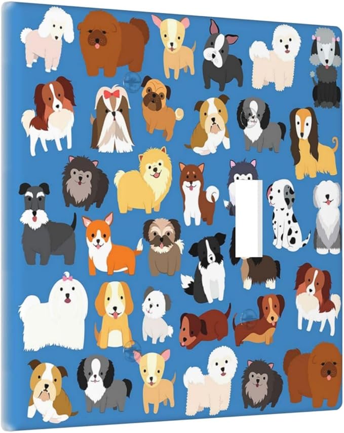 Cute Animal Dogs Puppy Decorative Outlet Cover Blank And Toggle Light Switch Plate Cover Electricity Receptacles Plates For Home Kitchen Living Bedroom 4.6 * 4.5