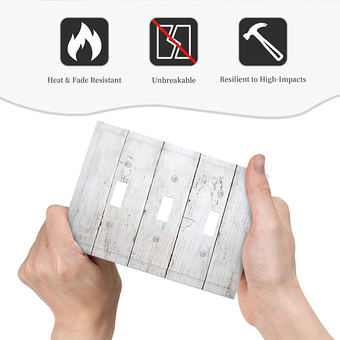 Modern Rustic Wood White Oak Print Decorative Switch Plates 3 Gang Wall Plate Triple Toggle Light Switch Cover Faceplate Electrical Wall Panels for Farmhouse Home Decor