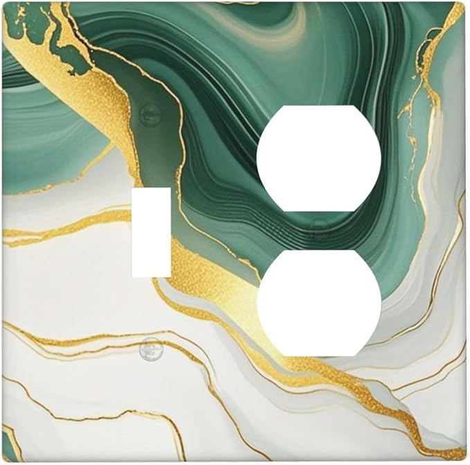 Wallplates Turquoise Marble Texture Golden Lines 1 Toggle 1 Duplex Switch Plate Electrical Gfci Faceplate Decorative Light Switch Covers For Bed Room Bathroom Decor