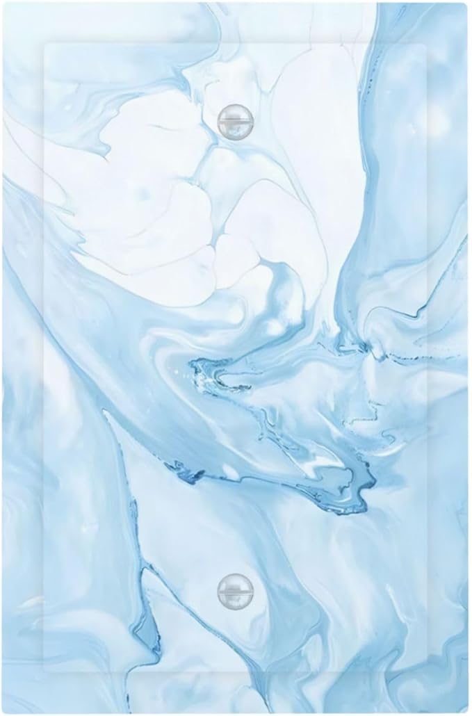Navy Blue Sea Waves Spilled Ink Marble Simplicity Print Light Switch Cover Plate 1 Gang No Device Blank Electrical Wall Plates Faceplate Decorative Switch Plate Covers for Bathroom Living Room Decor