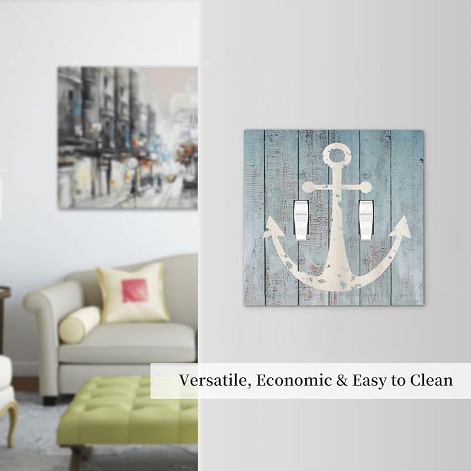 Anchor Rustic Sailing Nautical Wooden Planks Marine Decorative Switch Plates 2 Gang Double Toggle Outlet Light Switch Cover Wall Plate Electrical Faceplate for Bathroom Farmhouse Decor