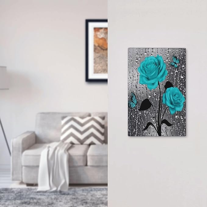 1-Gang No Device Decorative Blank Receptacle Wall Plate Romantic Lover Turquoise Teal Blue Floral Rose Flower Girl Women Light Switch Jumbo Size Electrical Face Plate Cover for Unused Outlets/Switches