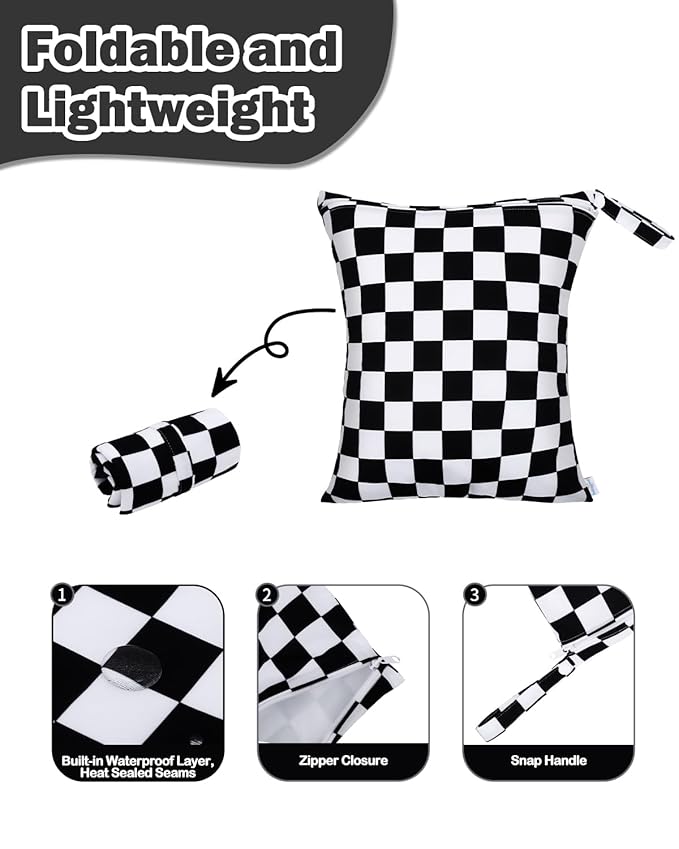 babygoal Waterproof Wet Dry Bag for Swimsuits,Travel, Food Storage, Stroller, Daycare, Baby Diapers, Yoga, Beach, Pool, Wet Clothes-Black Lattice