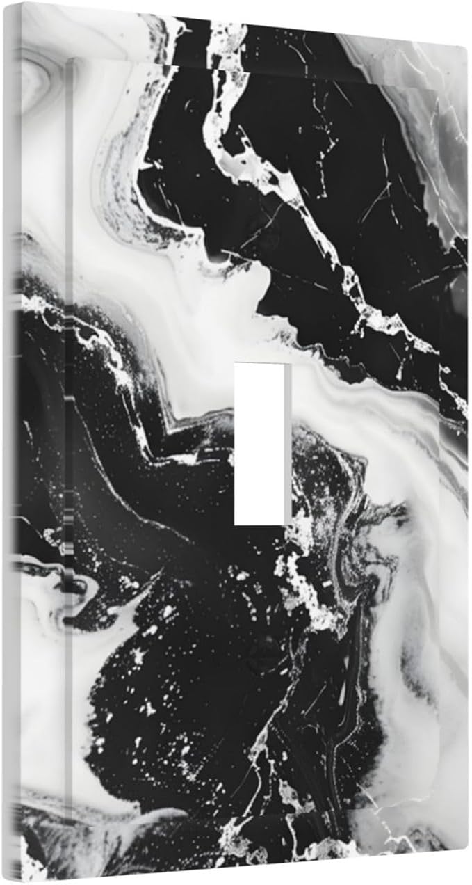 Ink Painting Marble Black White Abstract Luxurious Print Decorative Light Switch Cover 1 Gang Single Toggle Device Electrical Faceplate Switchplates Decorator Outlet Wall Plate for Kitchen Office