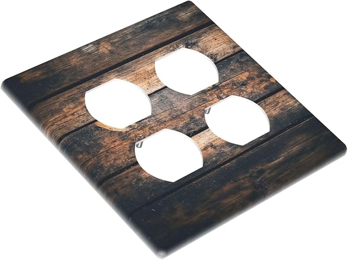 Outlet Covers Brown Vintage Wooden Board Rustic Wood 2 Gang Double Duplex Decorative Light Switch Covers Electrical Wallplates Socket Faceplate For Farmhouse Cabin Decor