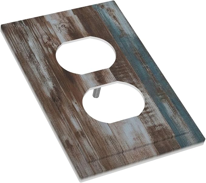 Vintage Blue Brown Wood Grain Outlet Covers 1 Gang Duplex Electrical Receptacle Faceplate Light Switch Cover Wall Plate Decorative Switch Plates for Bedroom Farmhouse Decor