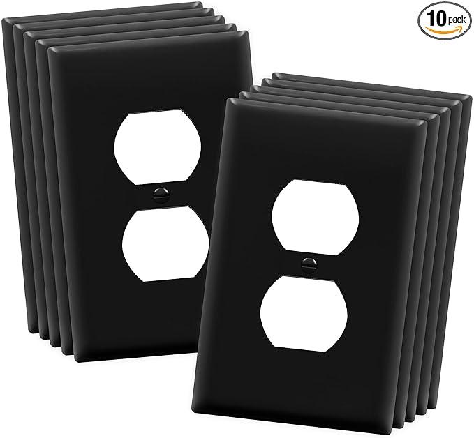 ENERLITES Mid-Size Duplex Receptacle Wall Plate, Electrical Outlet Covers, Gloss Finish, Midway Size 1-Gang 4.88" x 3.11", Polycarbonate Thermoplastic, UL Listed, 8821M-BK-10PCS, Black, 10 Pack