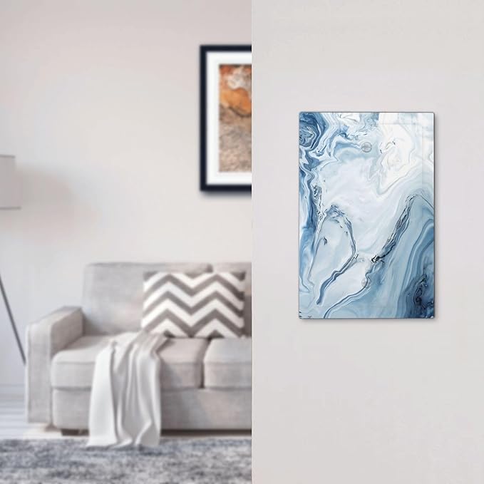 Blue Marble Abstract Ombre Chic Luxury Print Light Switch Cover Plate 1 Gang No Device Blank Electrical Wall Plates Faceplate Decorative Switch Plate Covers for Bathroom Living Room Decor