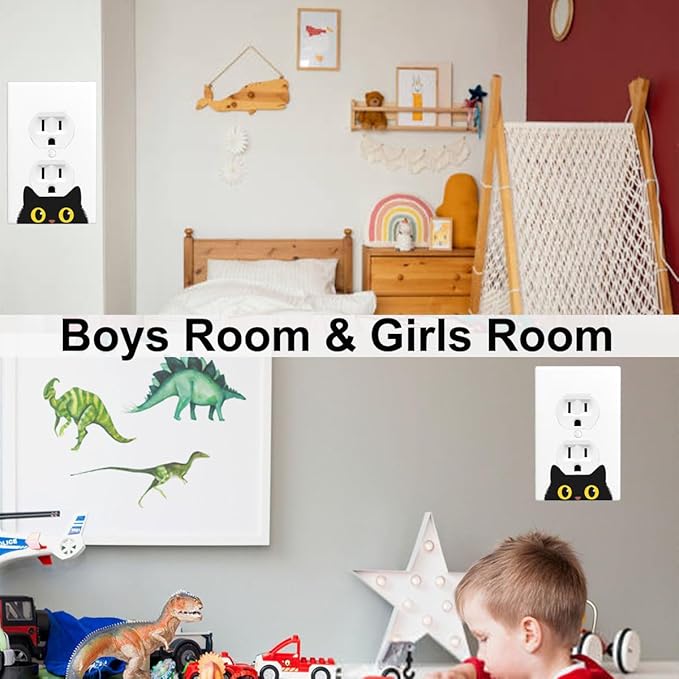 1-Gang Duplex Wall Plate, Black Cat Printed Pattern Outlet Cover, Cute Pet Lover Decor for Cat Room Bedroom Home