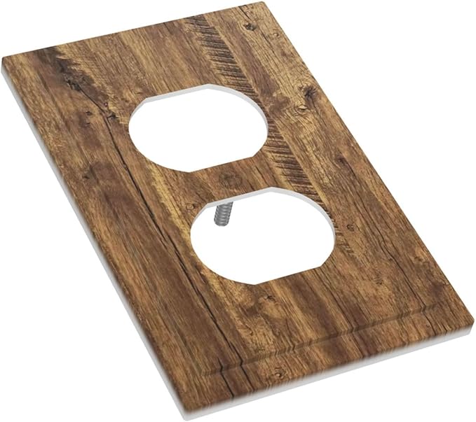 Rustic Brown Wood Distressed Wood Print Outlet Covers 1 Gang Duplex Light Switch Cover Decorative Switch Plates Electrical Receptacle Faceplate Wall Plate for Farmhouse Home Decor
