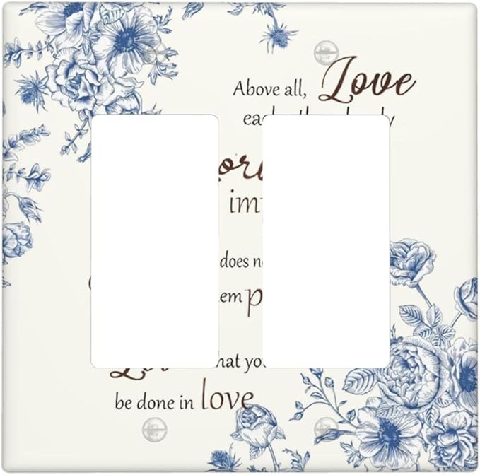 Decorative Outlet Covers Inspirational Quotes Blue Flower Floral 2 Gang Light Switch Cover Plate Double Rocker Wall Plates for Electrical Outlets Switch Plate Covers for Bedroom Home Decor