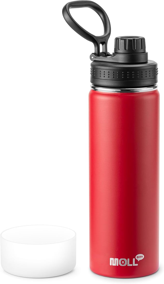 Insulated Water Bottle-22 oz Stainless Steel Vacuum Wide Mouth Sports Water Bottle with Silicone Boot-Reusable Metal Leak Proof Christmas Water Flask for Girls (Canyon Red)