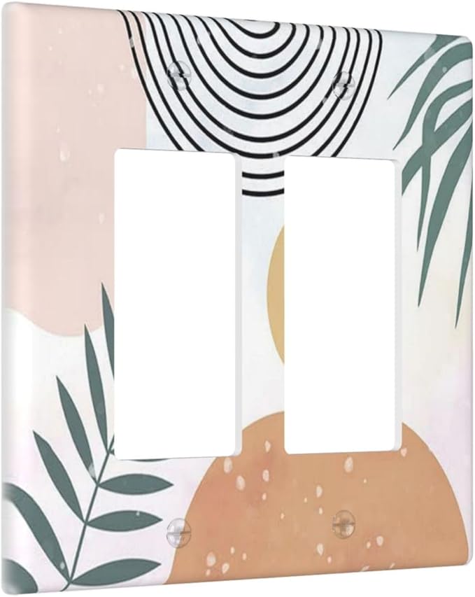 Outlet Covers Boho Mid Century Sun Leaves 2 Gang Wall Plate Double Rocker Light Switch Cover Abstract Leaf Arch Decorative GFCI Receptacle Cover Electrical Switchplate for Bathroom Home Decor