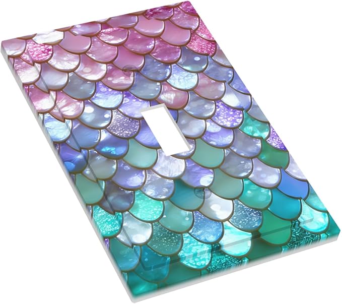 Iridescent Mermaid Scales 1-Gang Toggle Light Switch Plate, Magical Rainbow Mermaid Decorative Wall Plate for Girls Room Decor
