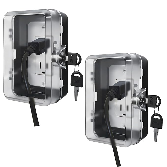 Child Proof Outlet Lock Box with 2 Durable Keys - Heavy Duty Safety Cover for Baby Proofing, Tool-Free Installation, More Space for Large Plugs Universal Fit Socket Protector (2 Pack, Black)