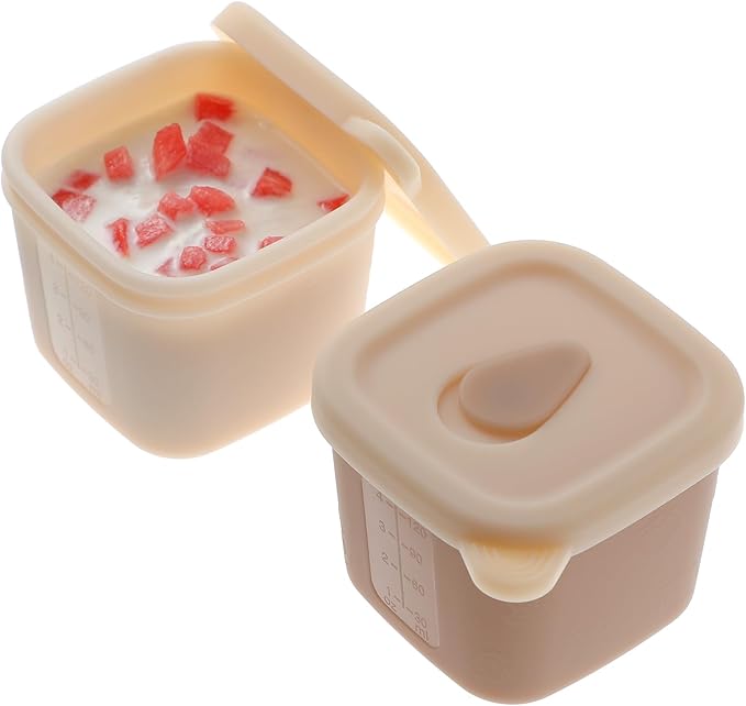 Silicone Baby Food Containers, 4 oz Reusable Baby Food Storage Jars with Lids, Perfect for Infant & Toddler, 2 Pack (Shifting Sand+Sand)