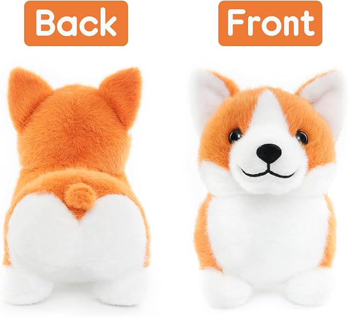WEIGEDU Corgi Plush Toy, 12 Inch Cute Stuffed Animal, Soft Kawaii Dog Pillow, Realistic Welsh Corgi Puppy, Gifts for Kids and Dog Lovers, Orange and White